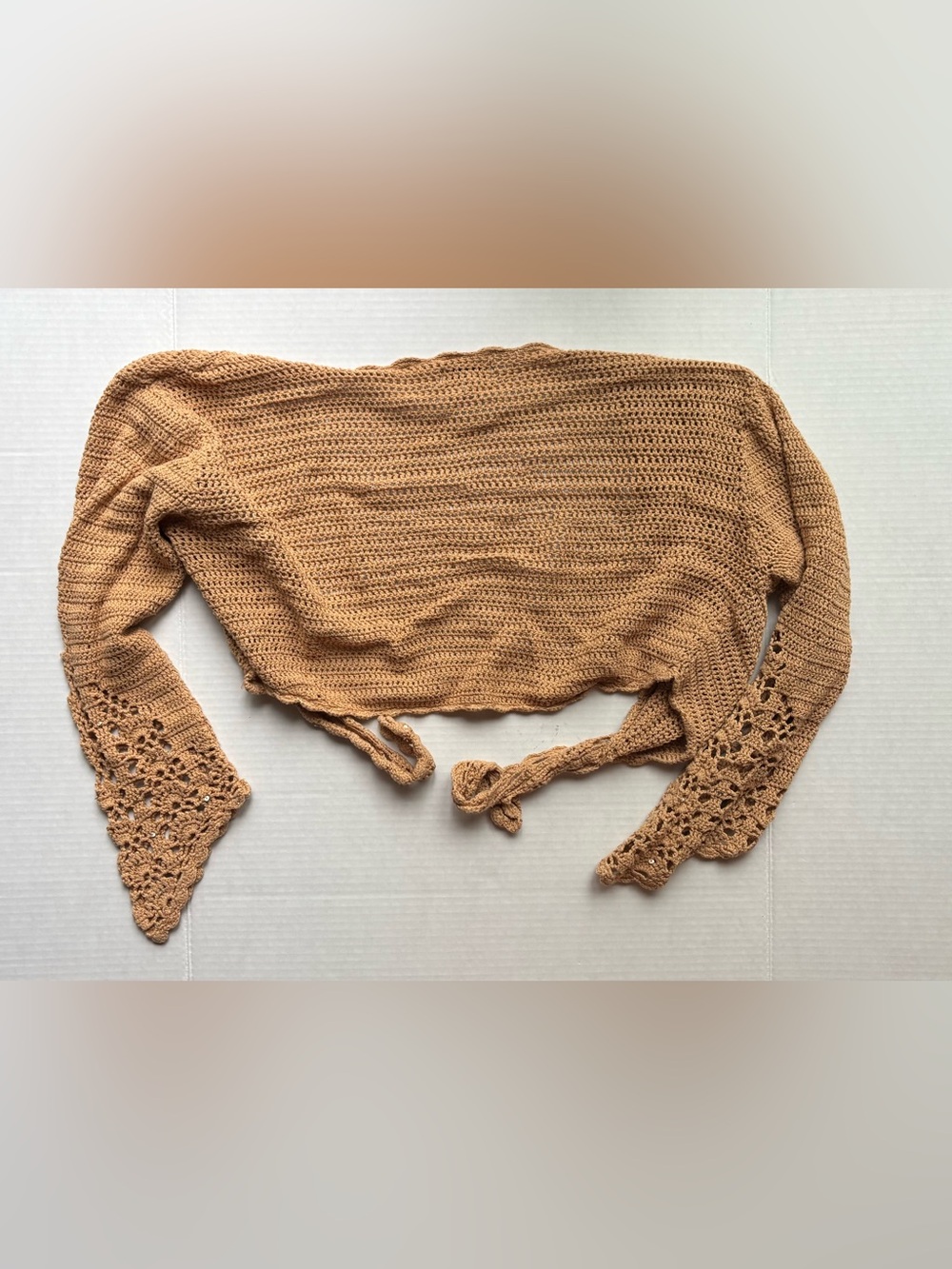 Guess Crocheted Tie-Front Cropped bolero Cardigan sequin bell sleeves boho Y2K - Picture 7 of 9
